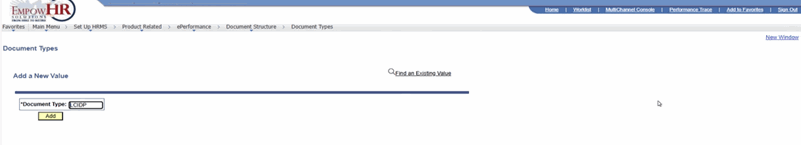 Document Types Page - Add a New Value